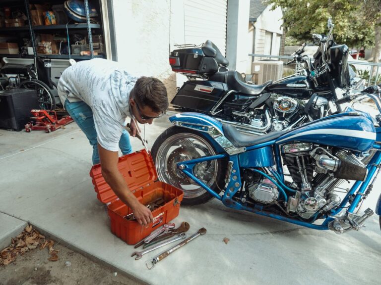 Home mechanic with tools in the garage