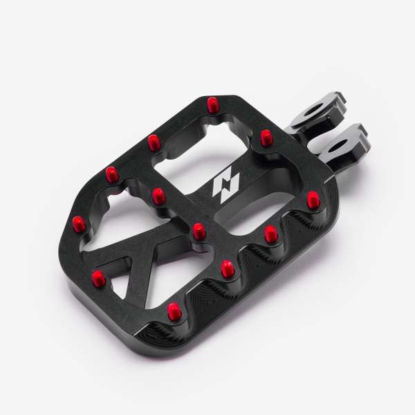 Full-E Charged Black Foot Pegs with 7075 Red Anodized Pins for Talaria electric dirt bikes — view 4
