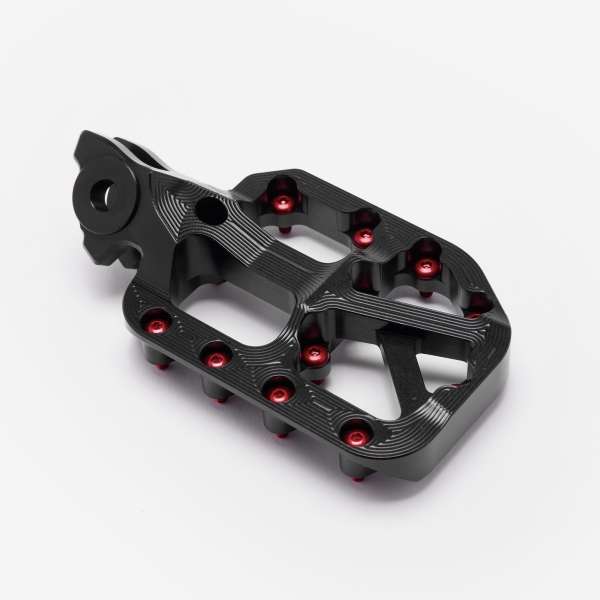 Full-E Charged Black Foot Pegs with 7075 Red Anodized Pins for Talaria electric dirt bikes — view 3