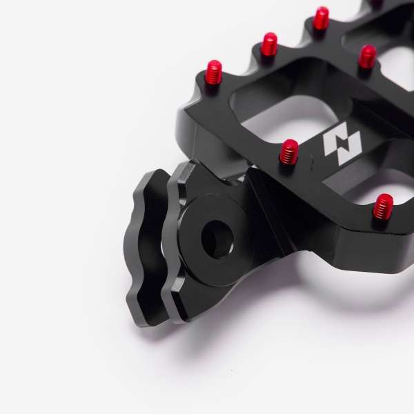 Full-E Charged Black Foot Pegs with 7075 Red Anodized Pins for Talaria electric dirt bikes — view 2