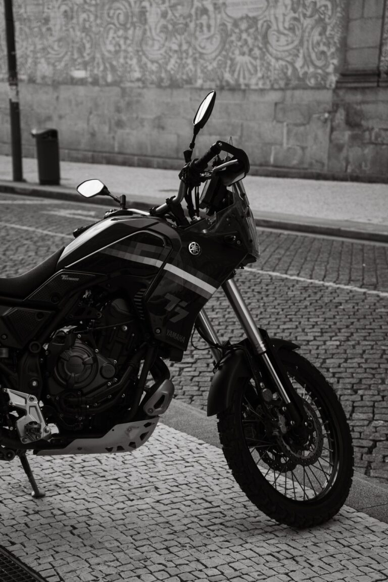 Motorcycle on a cobblestone city street